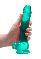 RealRock Realistic Dildo with Balls 21 cm · realistické dildo s varlaty a přísavkou · tyrkysová