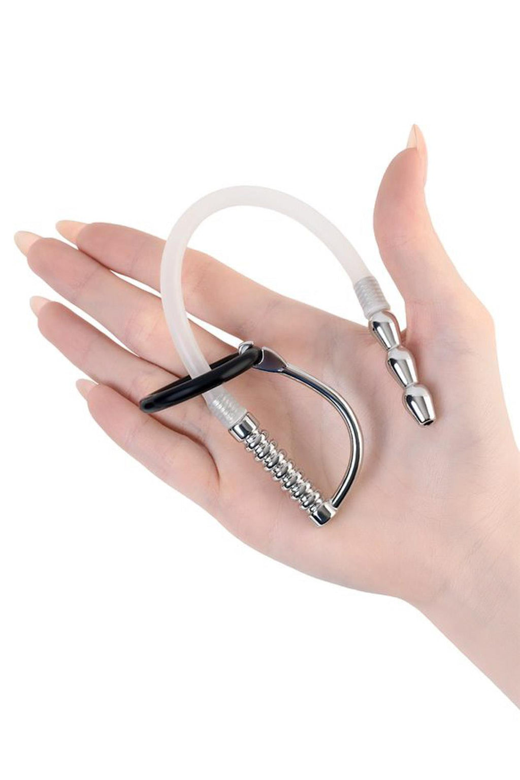 Urethral catheter TOYFA Metal, with replaceable securing rings, silicone, silver, 23cm