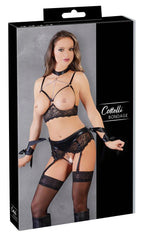 Cottelli BONDAGE Bra Set · set podprsenky s řetízky a saténovými stuhami · vel. XL