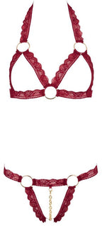 Cottelli Lingerie Bra Set open red · otevřené košíčky a tanga s řetízkem · vel. S/M