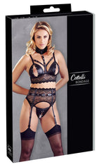 Cottelli Bondage Bra Suspender Set · longline podprsenka, podvazkový pás a kalhotky