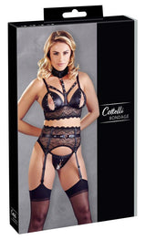 Cottelli Bondage Bra Suspender Set · longline podprsenka, podvazkový pás a kalhotky