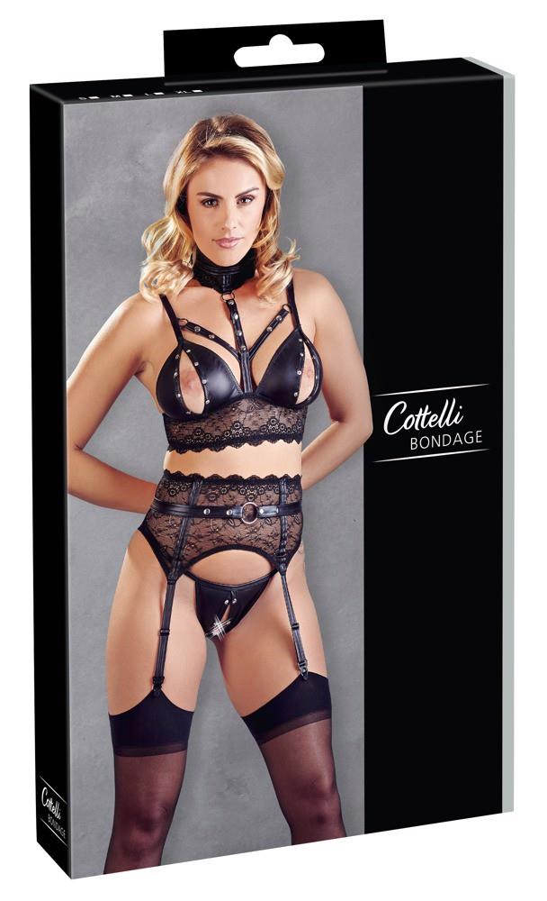 Cottelli Bondage Bra Suspender Set · longline podprsenka, podvazkový pás a kalhotky