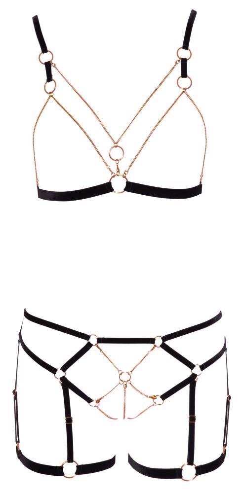 Cottelli Lingerie Bra Set Glamour · souprava s řetízky v barvě růžového zlata, vel. L