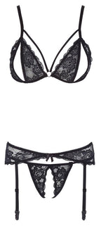 Cottelli Lingerie Lace Suspender Set · třídílný krajkový set s podvazkovým pásem