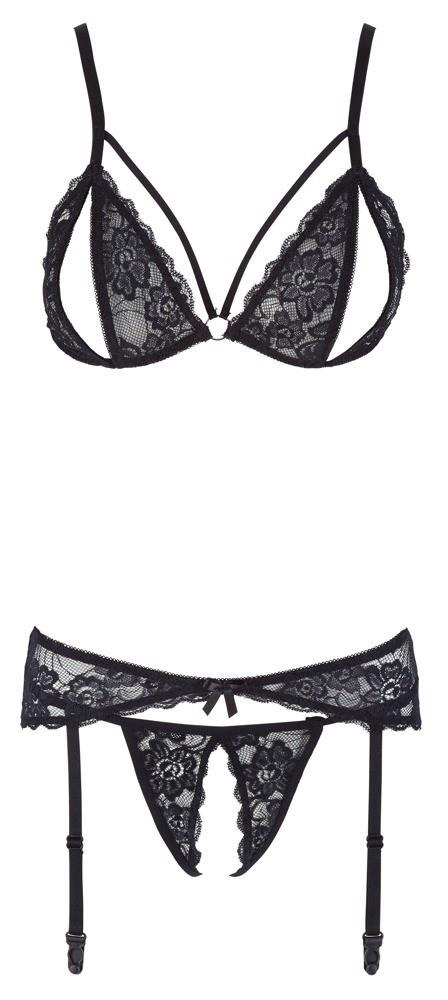 Cottelli Lingerie Lace Suspender Set · třídílný krajkový set s podvazkovým pásem
