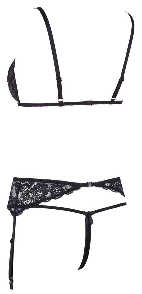 Cottelli Lingerie Lace Suspender Set · třídílný krajkový set s podvazkovým pásem