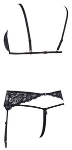 Cottelli Lingerie Lace Suspender Set · třídílný krajkový set s podvazkovým pásem
