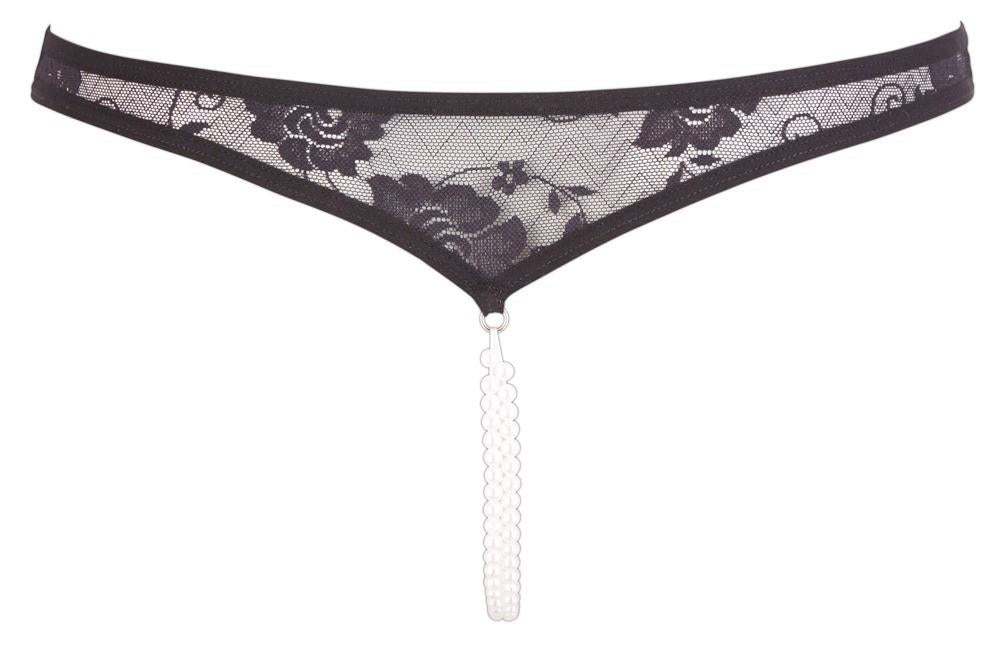 Cottelli Lace String Pearls · krajkové tanga s perličkami, vel. M