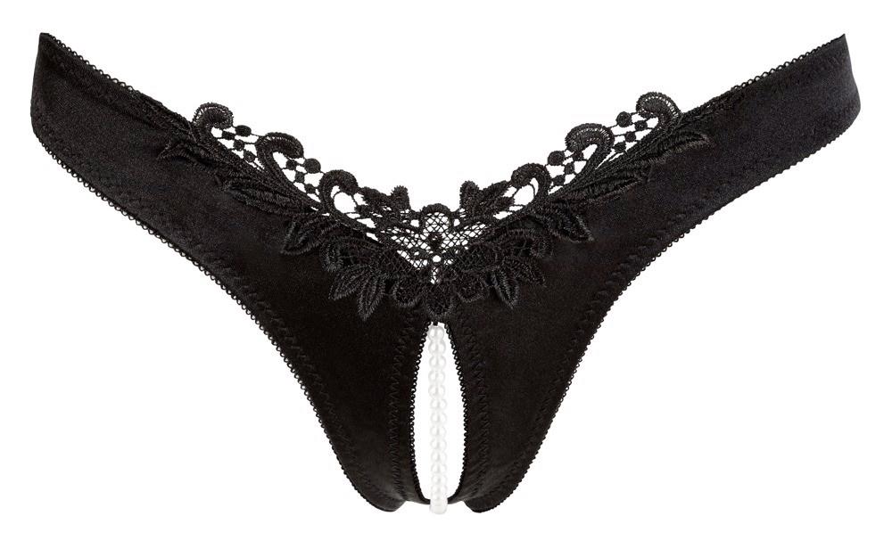Cottelli Lingerie G-String Pearls L · saténová tanga s perlami a otevřeným rozkrokem