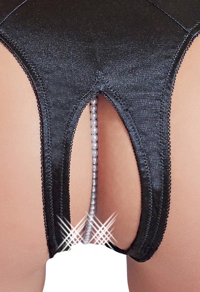 Cottelli Lingerie G-String Pearls L · saténová tanga s perlami a otevřeným rozkrokem