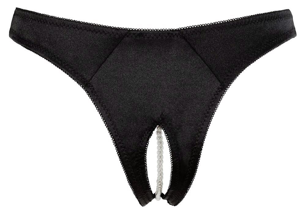 Cottelli Lingerie G-String Pearls L · saténová tanga s perlami a otevřeným rozkrokem