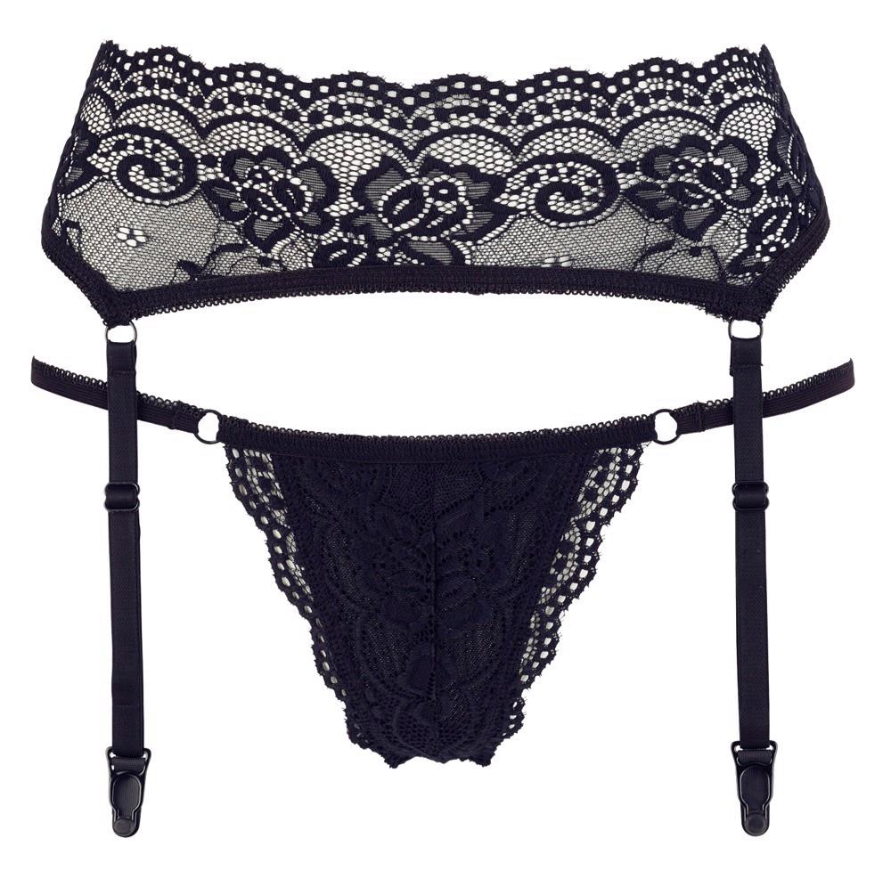 Cottelli Lingerie String & Suspenders · krajkové tanga s podvazkovým pásem