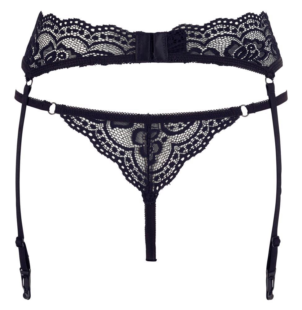 Cottelli Lingerie String & Suspenders · krajkové tanga s podvazkovým pásem