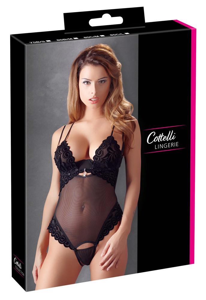 Cottelli Lingerie Body 85C/L · černé string body s odepínacími košíčky
