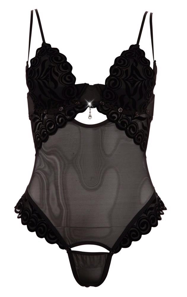 Cottelli Lingerie Body 85C/L · černé string body s odepínacími košíčky