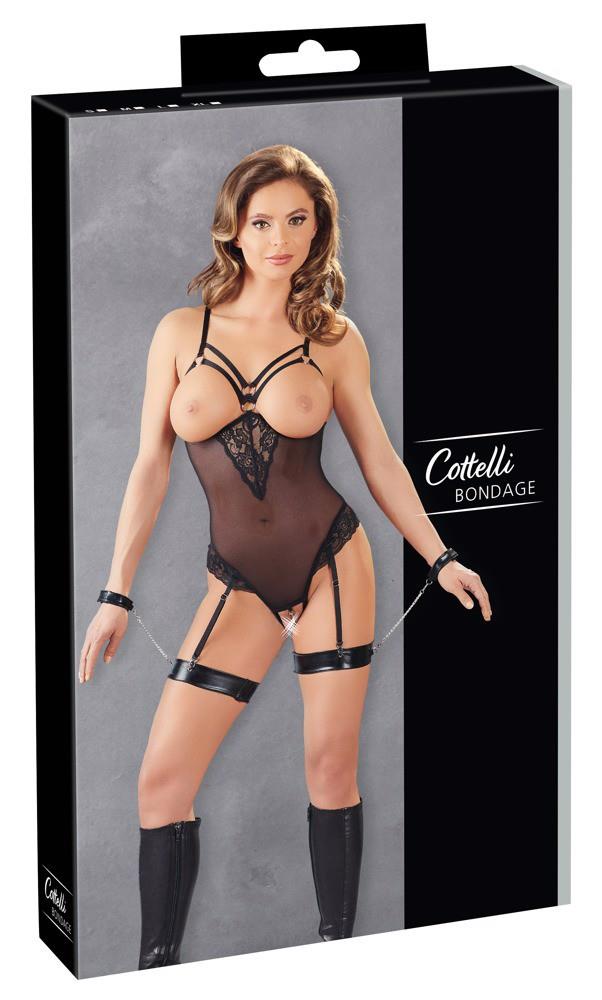 Cottelli Bondage Body open M · body s otevřenými košíčky, pouty a stimulačním řetízkem