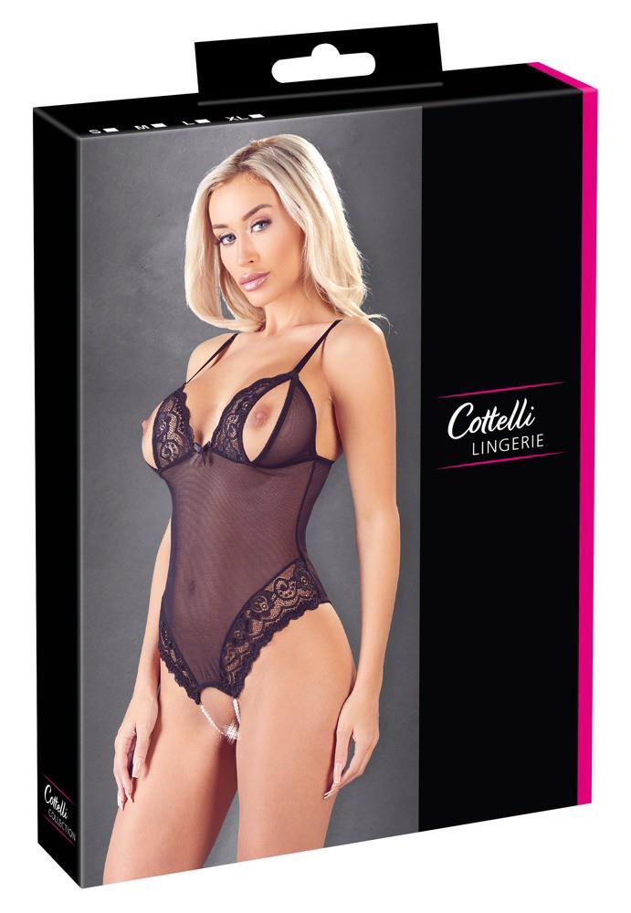 Cottelli Lingerie Crotchless Body · body s otevřeným rozkrokem a perlovou šňůrkou
