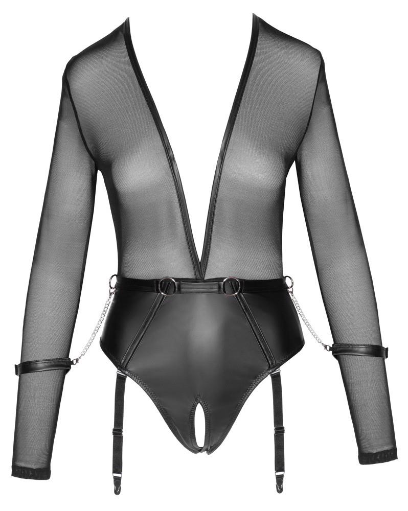 Cottelli Bondage Body · průhledné body s pásem a pouty, vel. XL