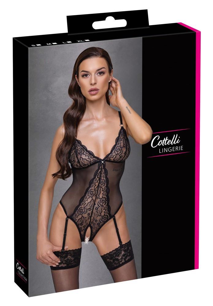Cottelli LINGERIE Crotchless Body · průhledné body s otevřeným rozkrokem · vel. L