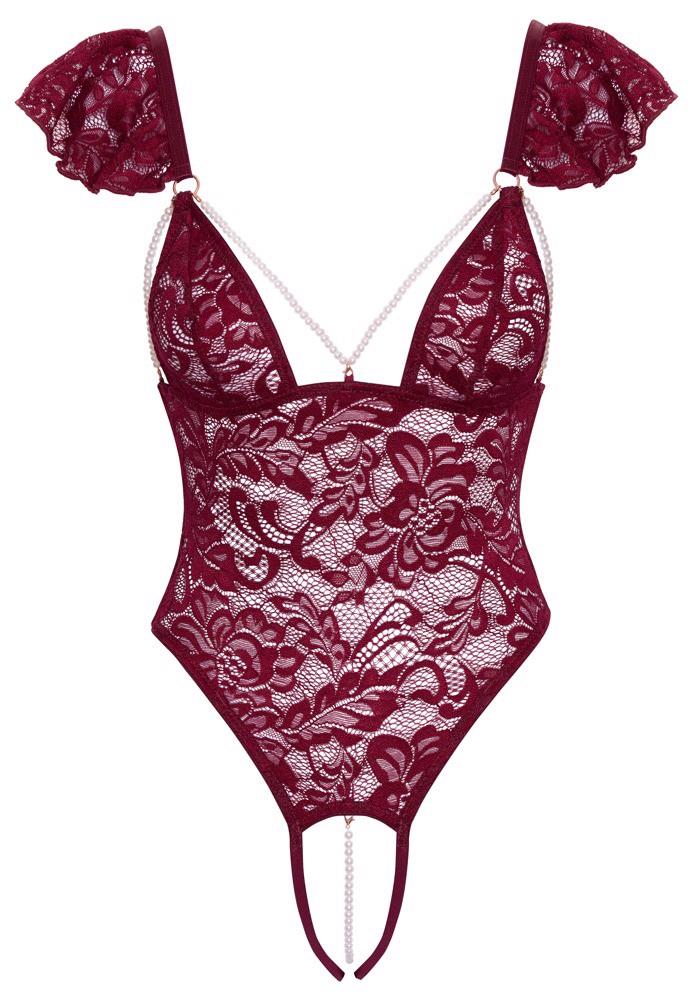 Cottelli Body Pearls · krajkové tanga body s perlovými řetízky · vel. XL