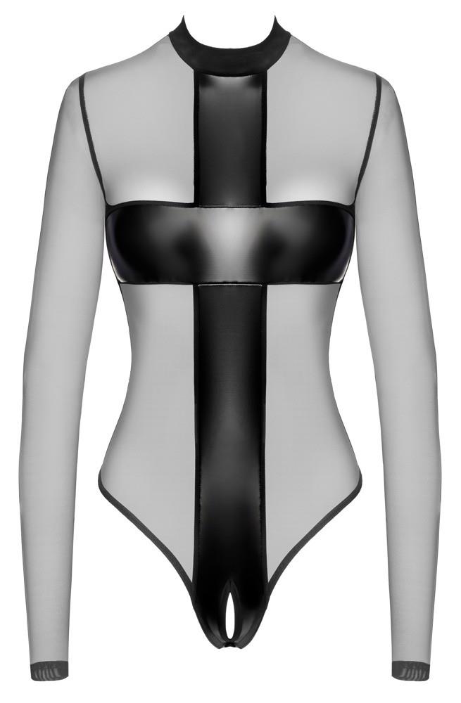 Noir Body Cross · transparentní body s otevřeným rozkrokem · vel. M