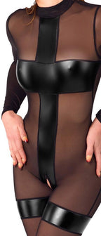 Noir Jumpsuit · transparentní overal s otevřeným rozkrokem · vel. M
