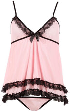 Cottelli Babydoll · krajková košilka s tangem, růžová, vel. 2XL