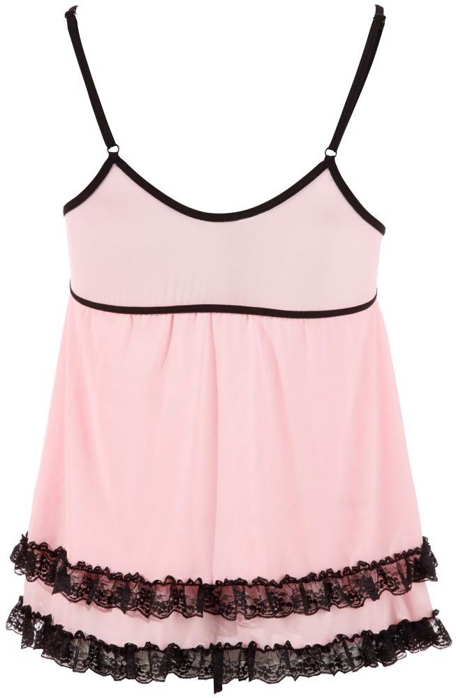 Cottelli Babydoll · krajková košilka s tangem, růžová, vel. 2XL