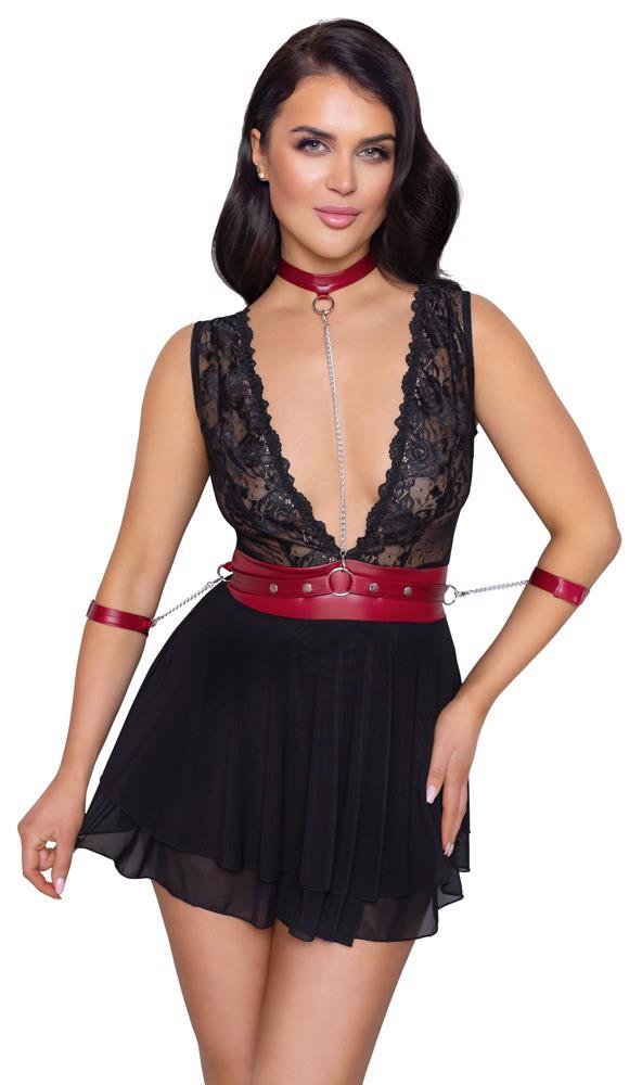 Cottelli Bondage Babydoll · krajkový babydoll s obojkem a pouty · vel. S