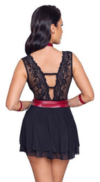 Cottelli Bondage Babydoll · krajkový babydoll s obojkem a pouty · vel. S