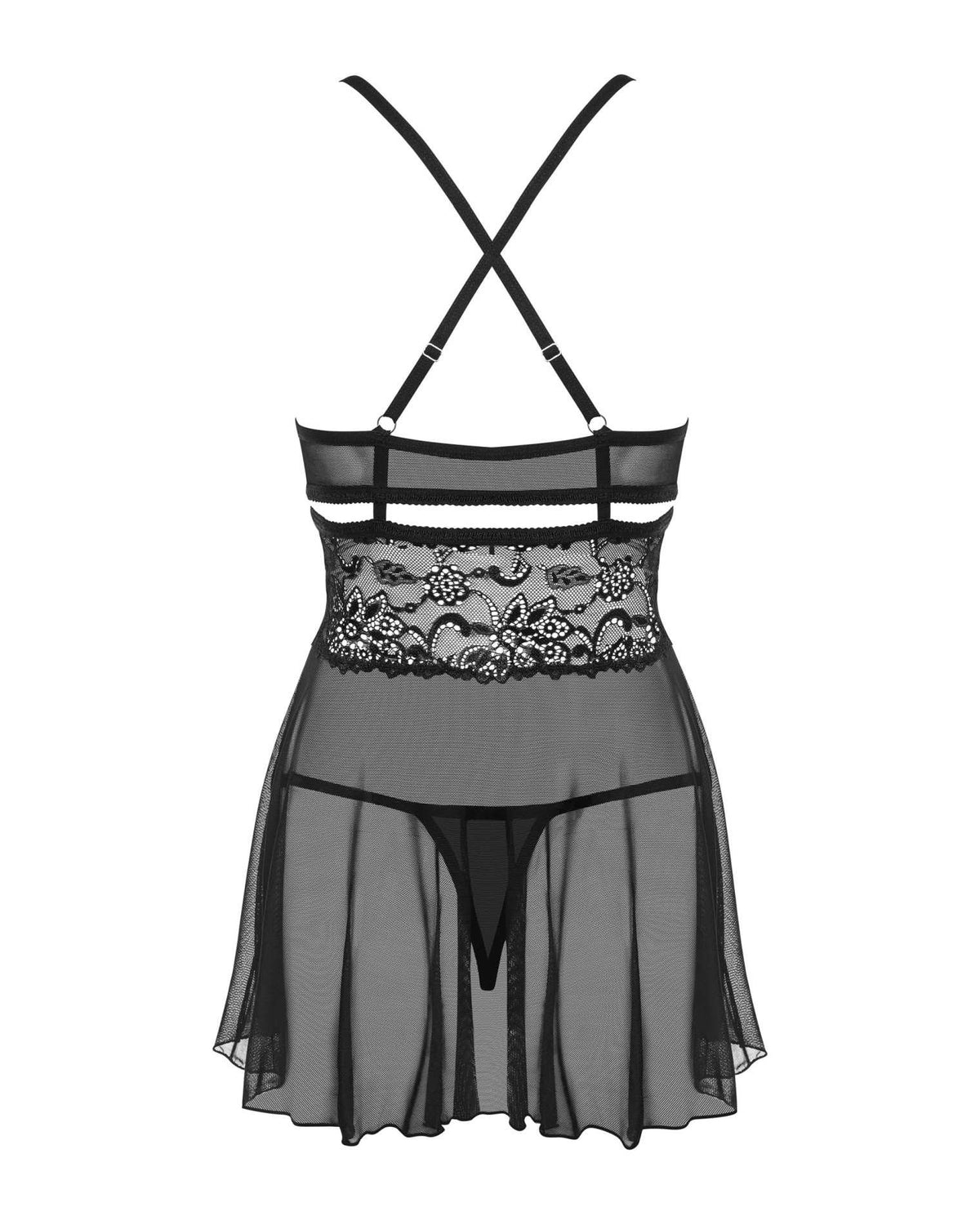 Bielizna-838-BAB-1 babydoll i stringi czarna S/M