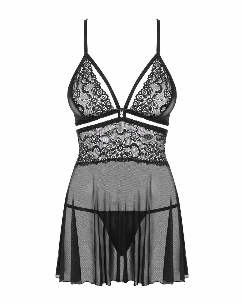 Bielizna-838-BAB-1 babydoll i stringi czarna S/M