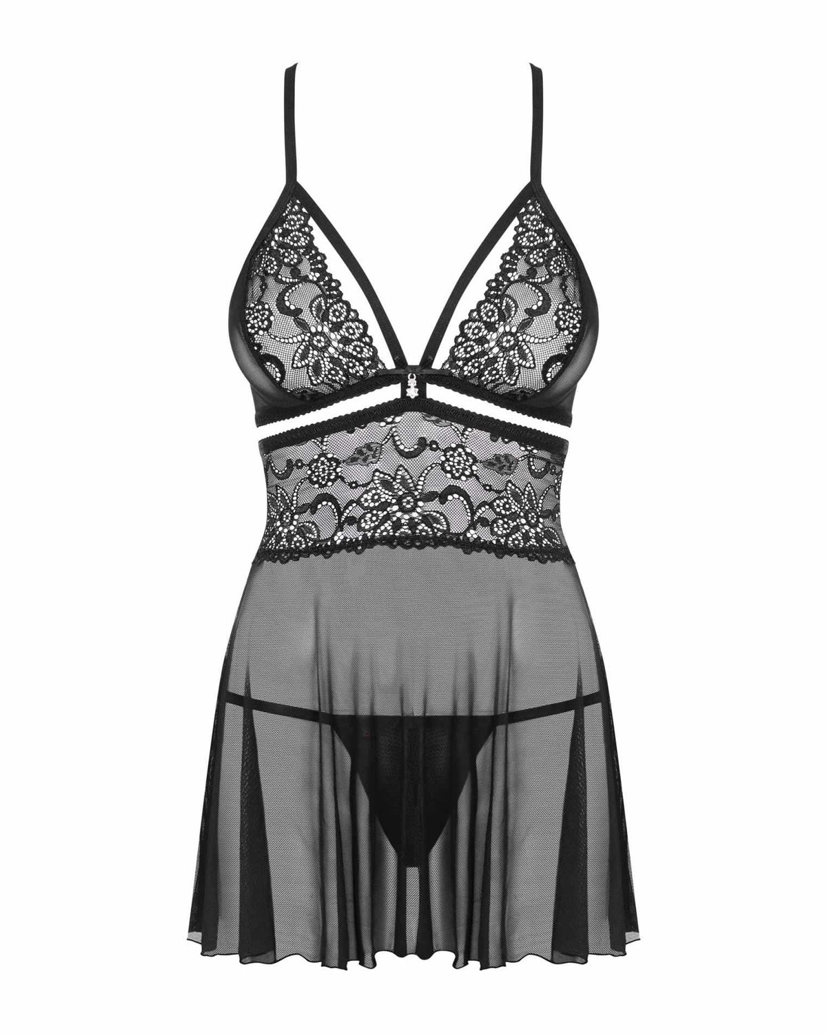 Bielizna-838-BAB-1 babydoll i stringi czarna S/M
