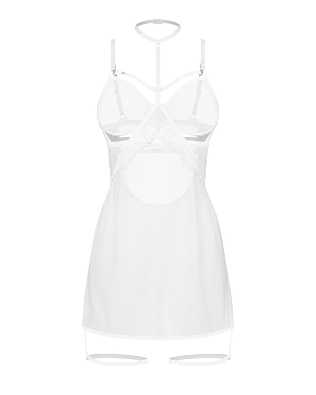 Obsessive Arrowel White · průsvitná košilka s podvazky · vel. 2XL/3XL