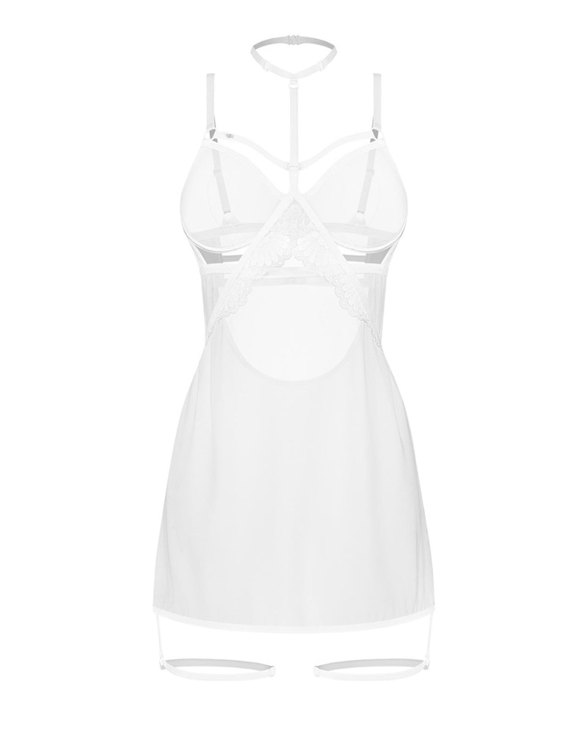 Obsessive Arrowel White · průsvitná košilka s podvazky · vel. 2XL/3XL