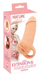 Nature Skin Extender · 2v1 návlek na penis a masturbátor · vel. M