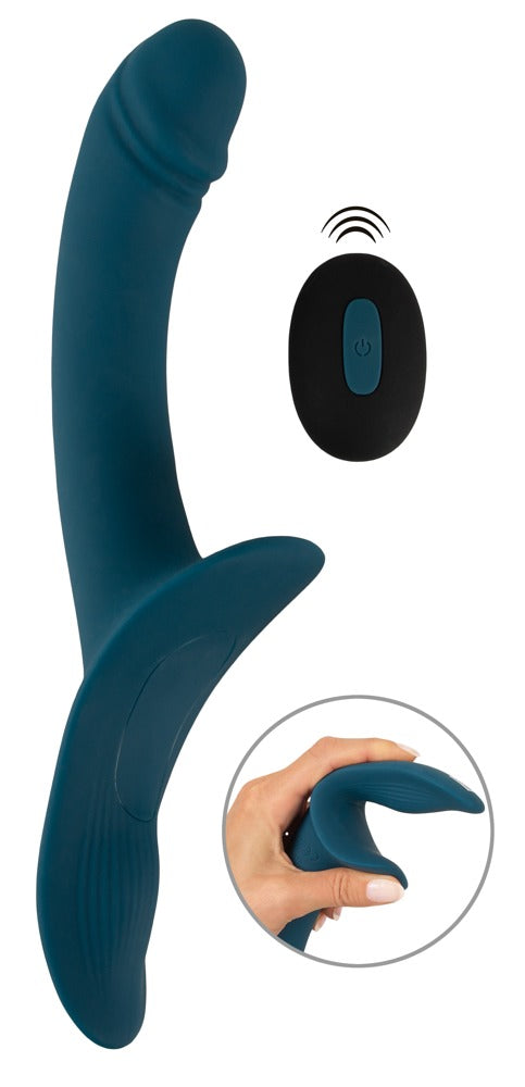 You2Toys Your Strap-On RC Vibrator Blue · postroj s vibrátorem a dálkovým ovladačem