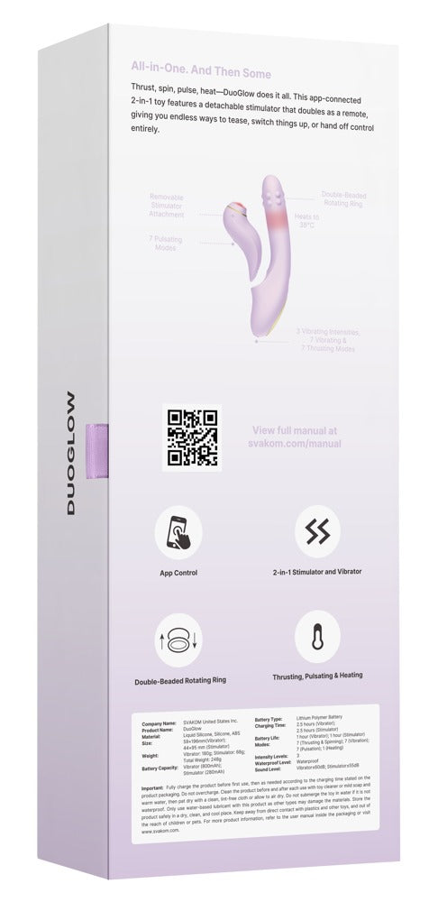 Svakom DuoGlow · přirážecí vibrátor se stimulátorem, pastelová lila