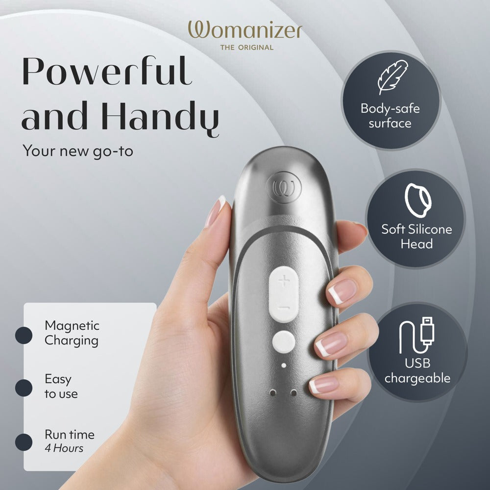 Womanizer Pro · tlakový stimulátor klitorisu, stříbrná