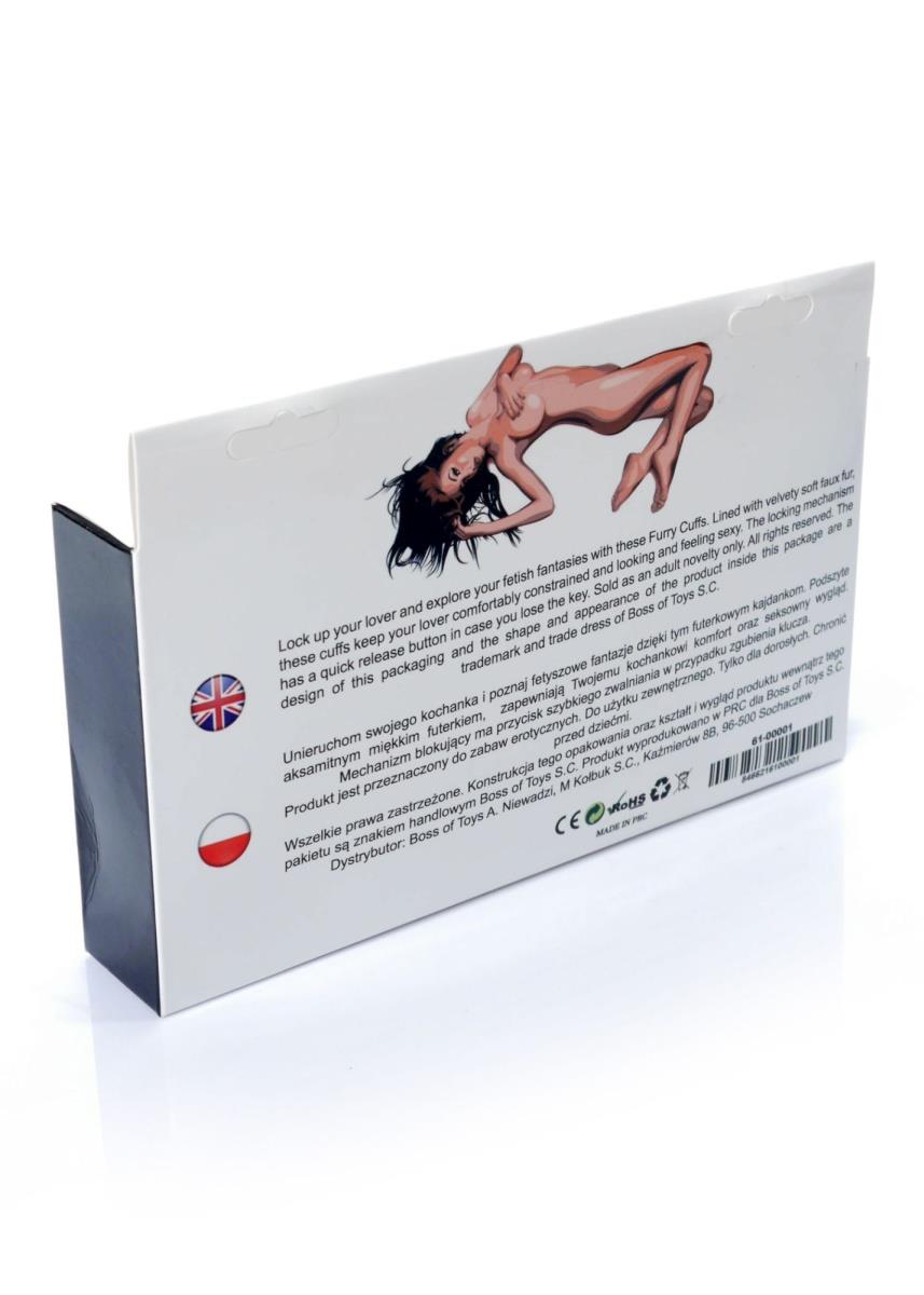 Fetish B-Series Furry Cuffs · kovová pouta s plyšem, černá