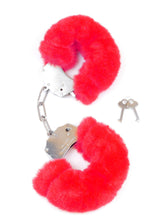 Fetish B-Series Furry Cuffs · kovová pouta s plyšem, červená