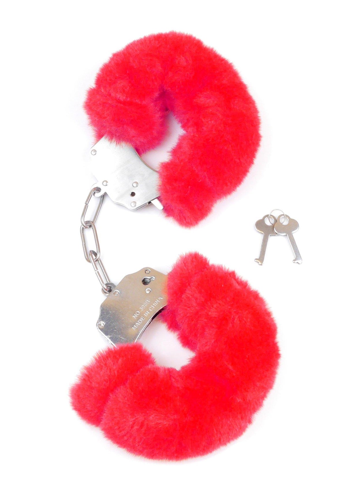 Fetish B-Series Furry Cuffs · kovová pouta s plyšem, červená