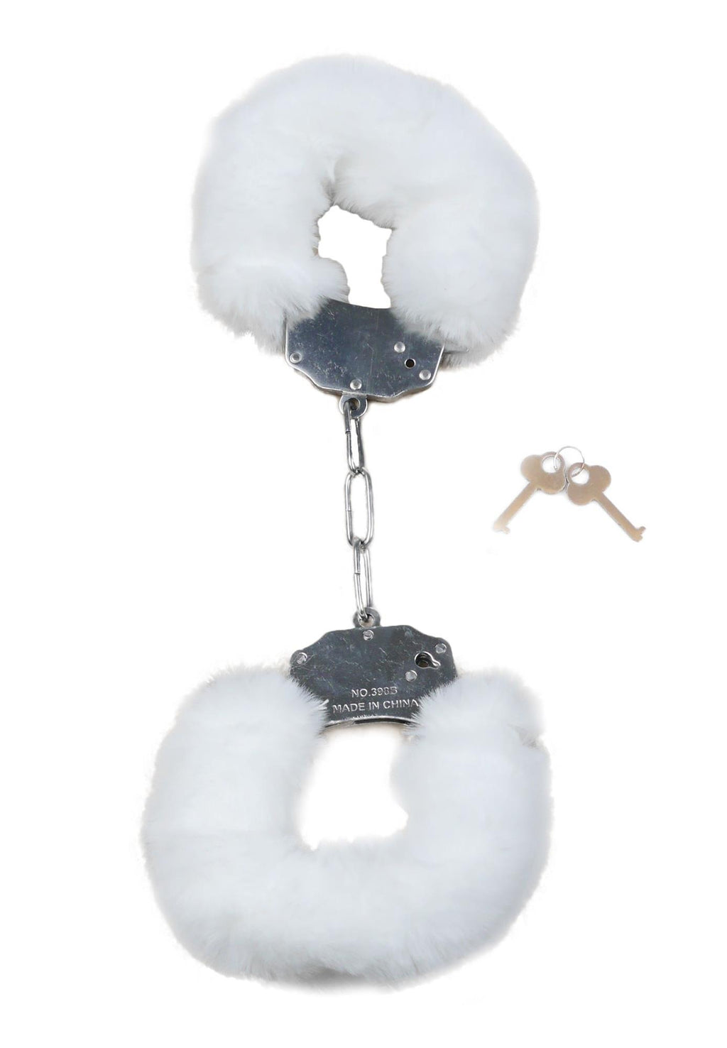 Fetish B-Series Furry Cuffs · kovová pouta s plyšem, bílá