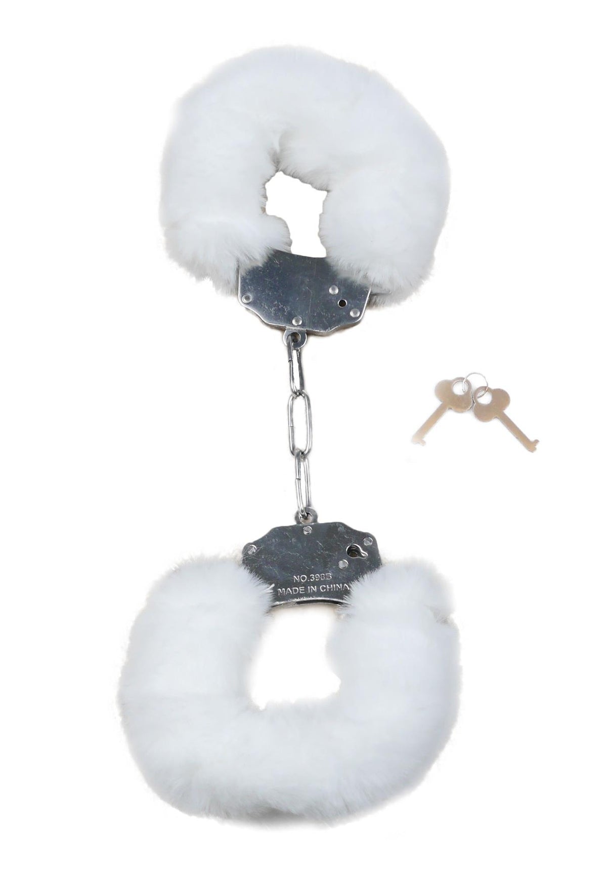 Fetish B-Series Furry Cuffs · kovová pouta s plyšem, bílá