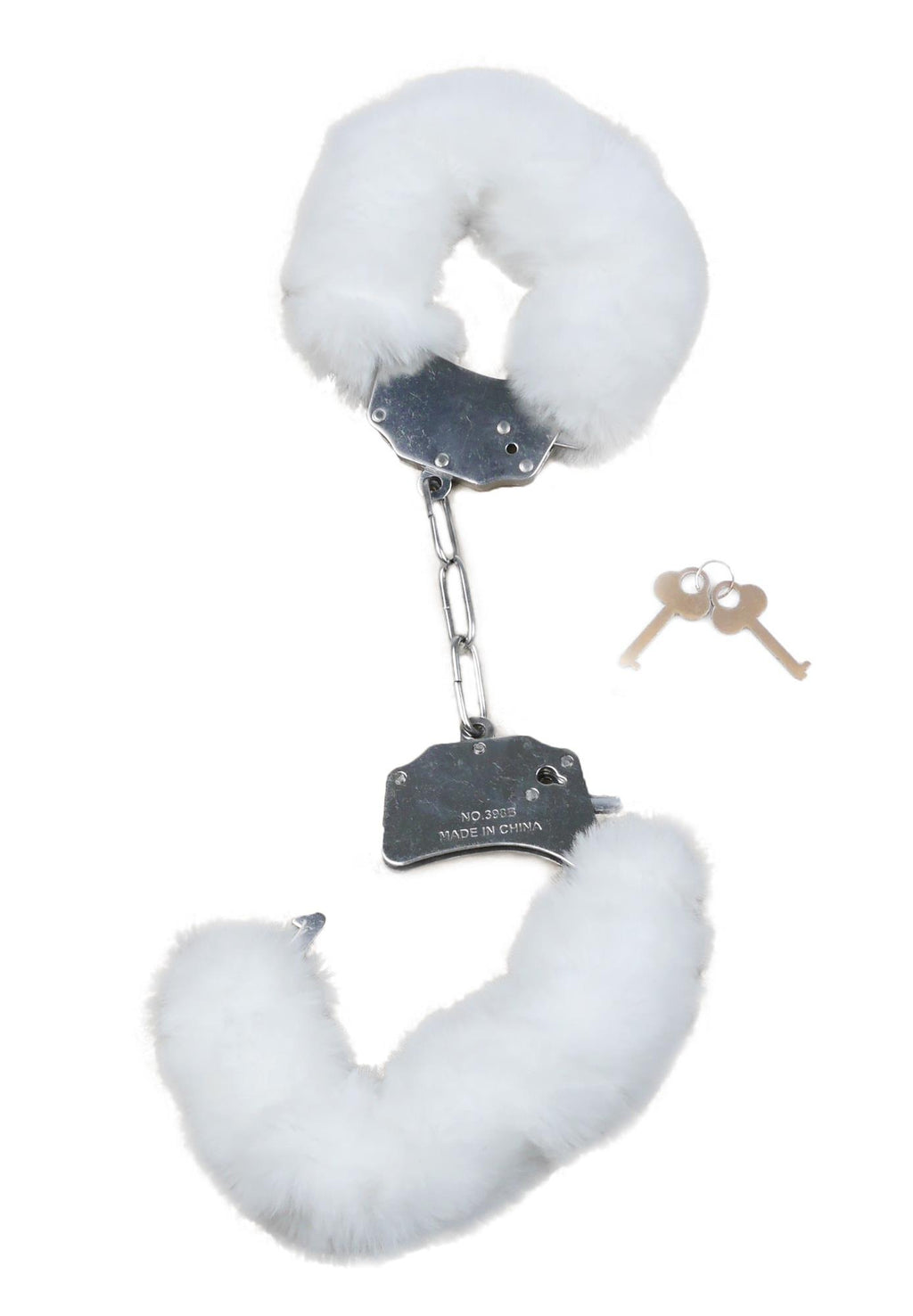 Fetish B-Series Furry Cuffs · kovová pouta s plyšem, bílá