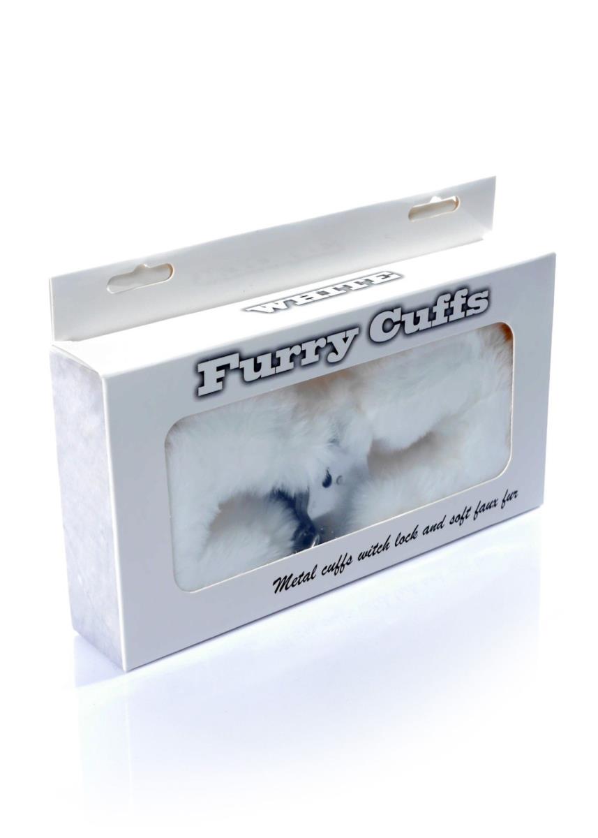 Fetish B-Series Furry Cuffs · kovová pouta s plyšem, bílá