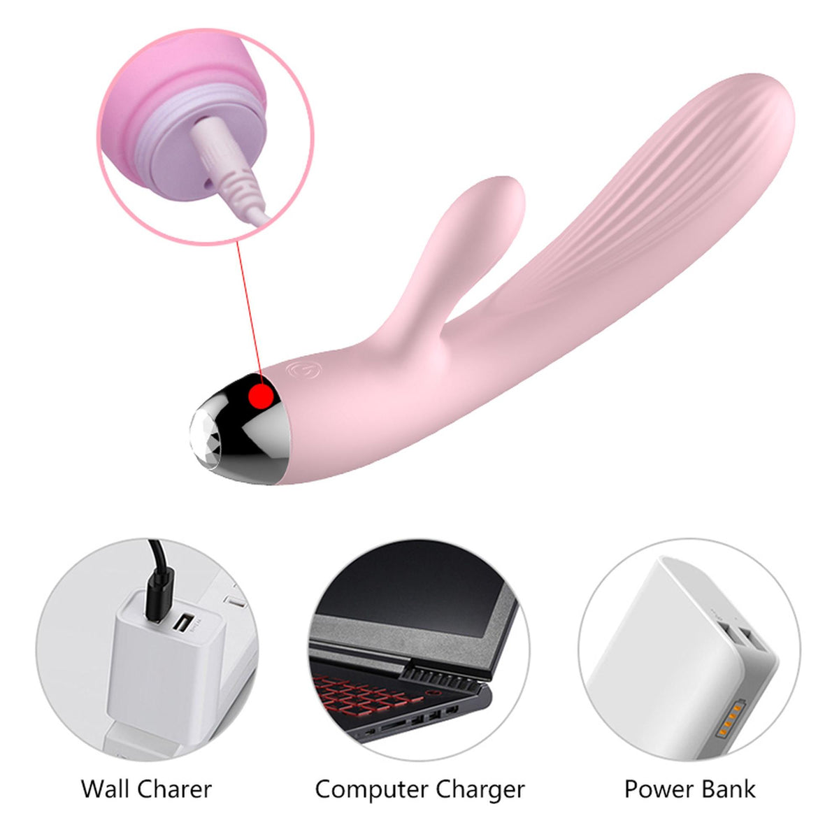 Wibrator- B -  Series, Silicone Vibrator Pink USB 10 Function / Heating