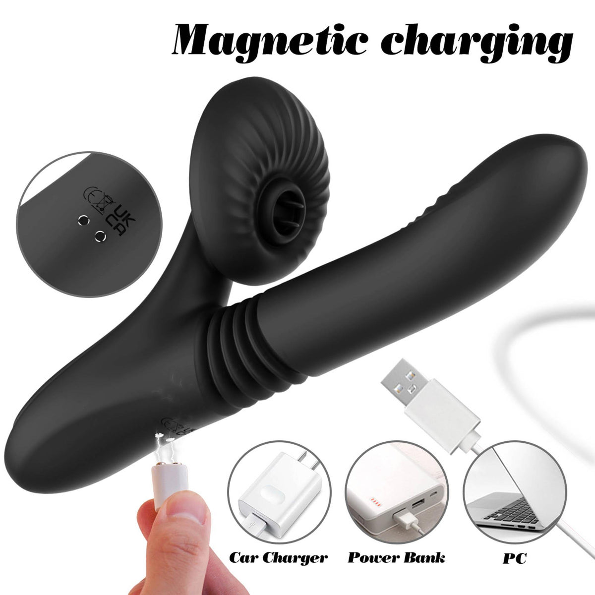 Silicone Vibrator 7 Powerful Modes - Licking,
Thrusting and Heating, Black