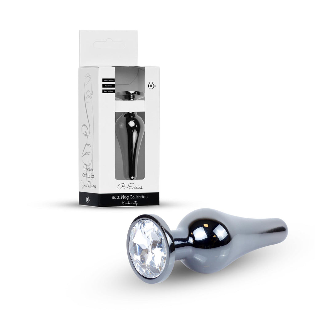 B Series HeavyFun Plug-Jewellery Dark Silver Butt Plug · anální kolík z oceli, čirý kámen